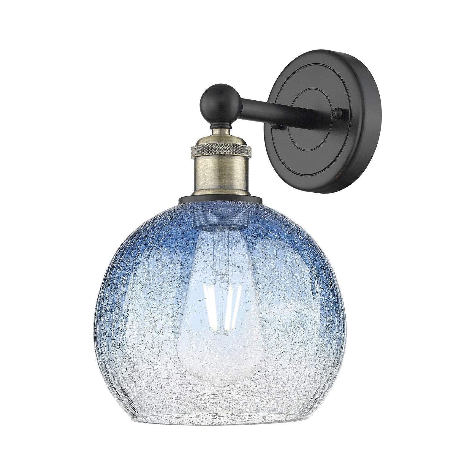 Innovations Brookhaven Globe 8in 1-Light Wall Sconce | Industrial Black Antique Brass Steel and Sapphire Blue Glass | Bathroom | Model 616-1W-BAB-G483-8SB