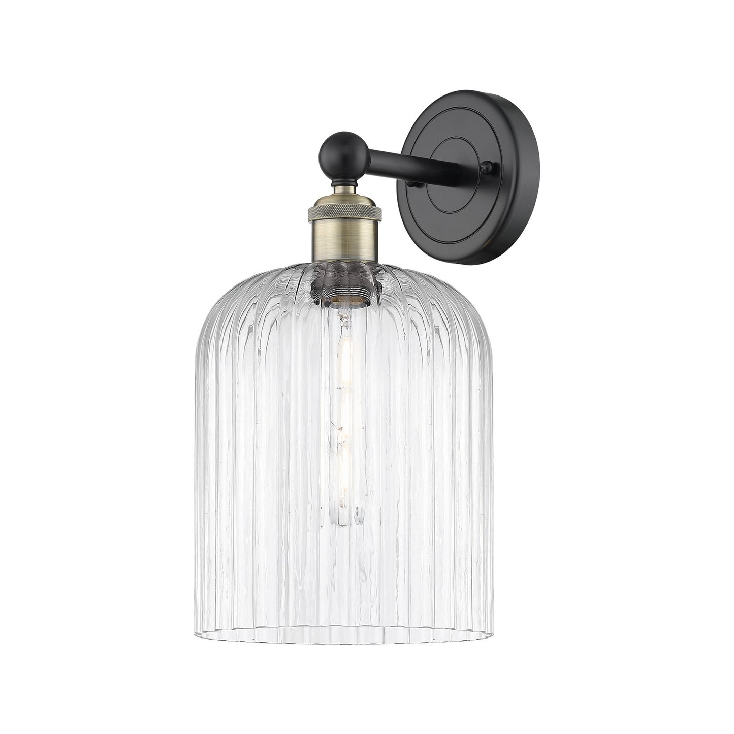 Innovations Bridal Veil 1-Light Wall Sconce | Art Nouveau Industrial Black Antique Brass and Clear Ribbed Glass | Bathroom & | Model 616-1W-BAB-G559-8CL