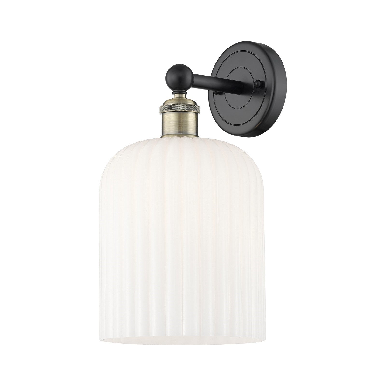 Innovations Bridal Veil 1-Light Wall Sconce | Art Nouveau Industrial Black Antique Brass and Gloss White Ribbed Glass | Model 616-1W-BAB-G559-8GWH