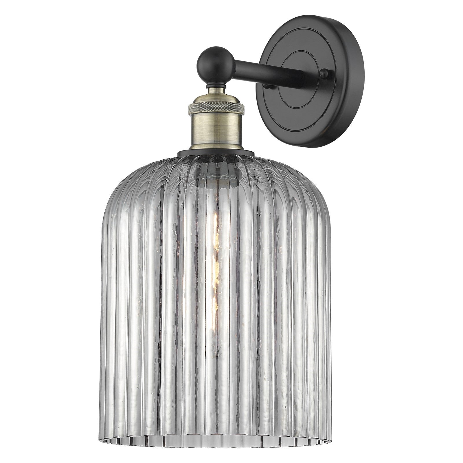 Innovations Bridal Veil 5in 1-Light Wall Sconce | Industrial Black Antique Brass and Light Smoke Ribbed Glass | Bathroom & | Model 616-1W-BAB-G559-8SM