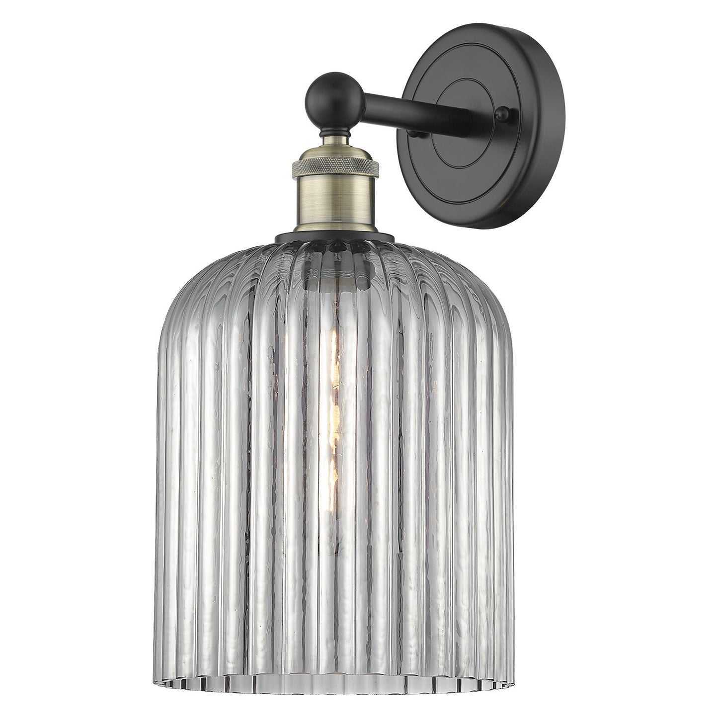 Innovations Bridal Veil 5in 1-Light Wall Sconce | Industrial Black Antique Brass and Light Smoke Ribbed Glass | Bathroom & | Model 616-1W-BAB-G559-8SM