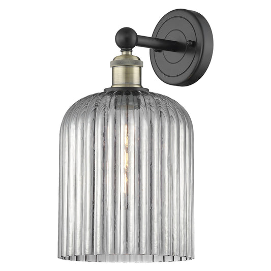 Innovations Bridal Veil 5in 1-Light Wall Sconce | Industrial Black Antique Brass and Light Smoke Ribbed Glass | Bathroom & | Model 616-1W-BAB-G559-8SM
