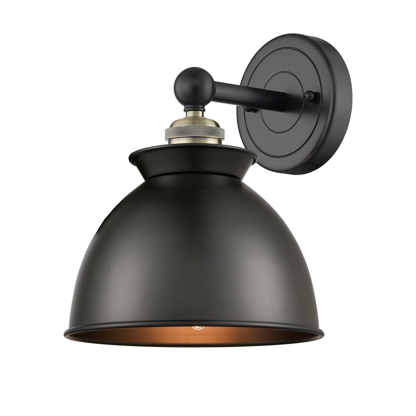 Innovations Adirondack 8in 1-Light Wall Sconce | Industrial Black Antique Brass and Matte Black Metal Shade | Damp-Rated Hallway | Model 616-1W-BAB-M14-BK