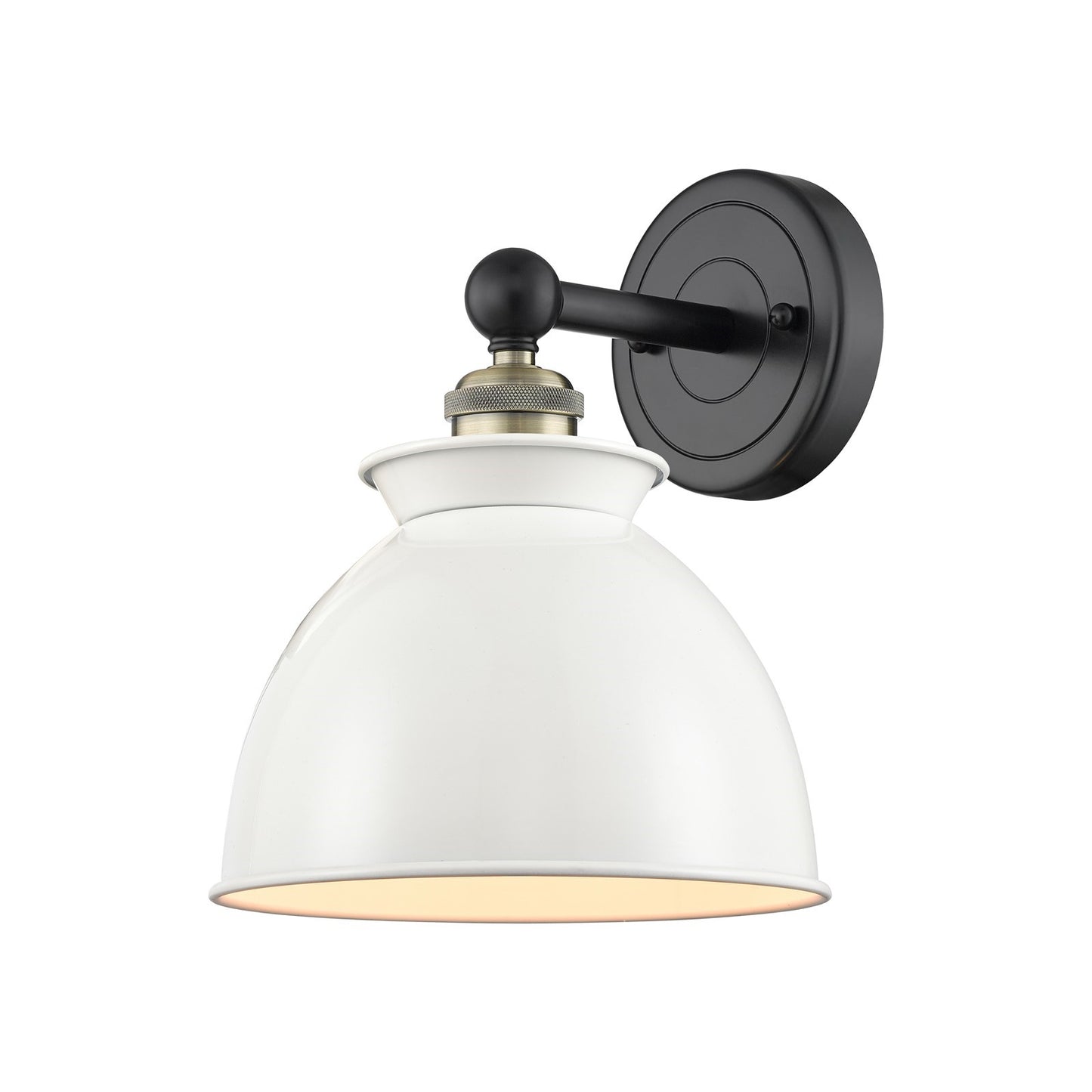 Innovations Adirondack 8.25in 1-Light Wall Sconce | Industrial Black Antique Brass and Glossy White Metal Shade | Damp Rated | Model 616-1W-BAB-M14-W