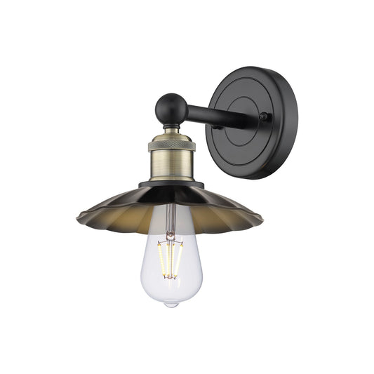 Innovations Scallop 1-Light 7.5in Wall Sconce | Industrial Black Antique Brass and Matte Black Metal Shade | Entryway & Hallway | Model 616-1W-BAB-M17-BK