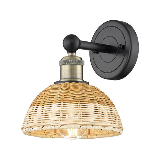 Innovations Bristol Natural II 8in 1-Light Wall Sconce | Industrial Black Antique Brass Steel and Natural Fiber Dome Shade | Model 616-1W-BAB-NBD2-75-NAT