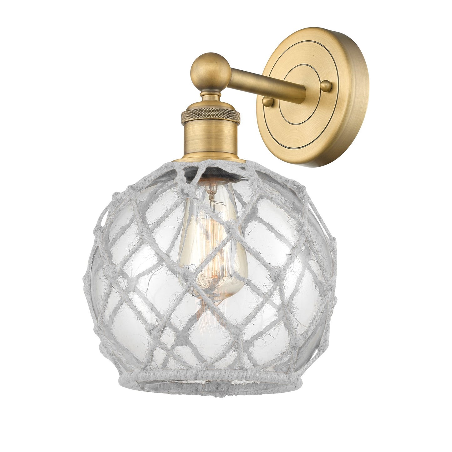 Innovations Farmhouse Rope 8in 1-Light Wall Sconce | Industrial Brushed Brass Steel and Clear Glass with White Rope Shade | Model 616-1W-BB-G122-8RW