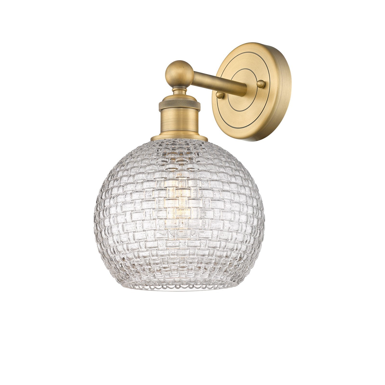 Innovations Athens 8in 1-Light Wall Sconce | Modern Farmhouse Brushed Brass and Clear Basket Weave Glass | Hallway & Bathroom | Model 616-1W-BB-G122C-8CL