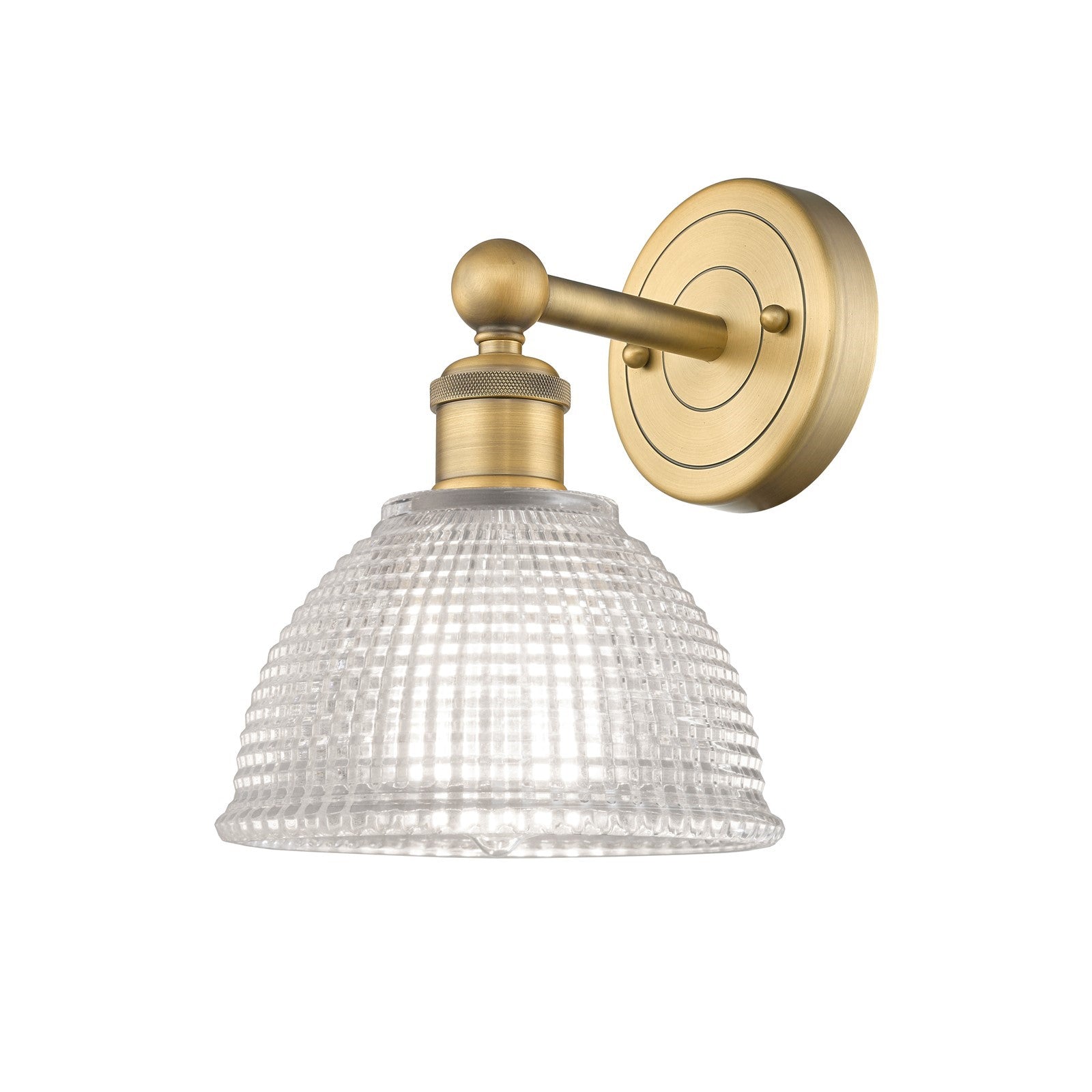 Innovations Arietta 8in 1-Light Wall Sconce | Industrial Brushed Brass Steel and Clear Glass | Bathroom & Hallway Accent | 8 x | Model 616-1W-BB-G422