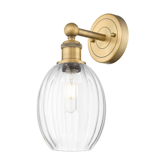 Innovations Preston Bulb 6.25in 1-Light Wall Sconce | Industrial Brushed Brass and Clear Glass | Damp Location Bedroom & | Model 616-1W-BB-G459-6CL