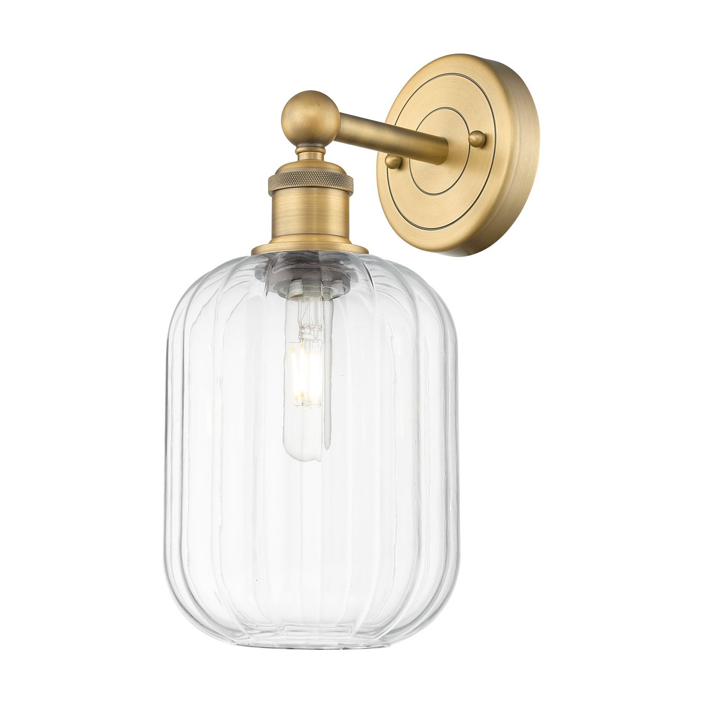 Innovations Preston Cylinder 7in 1-Light Wall Sconce | Industrial Brushed Brass and Clear Glass | Bathroom & Hallway Accent | Model 616-1W-BB-G460-7CL