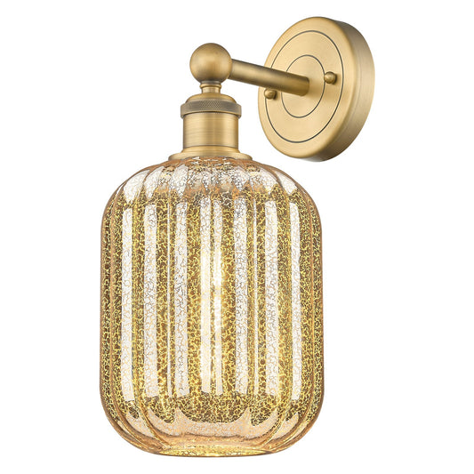 Innovations Preston Cylinder 6.75in 1-Light Wall Sconce | Industrial Brushed Brass Steel and Mercury Glass | Entryway & Hallway | Model 616-1W-BB-G460-7ME
