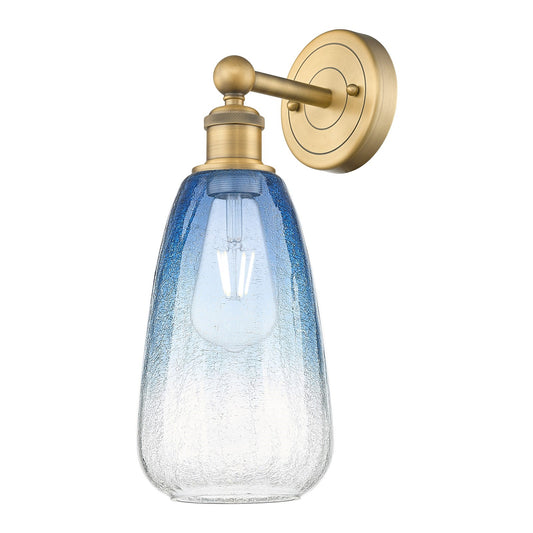 Innovations Brookhaven Almond 6in 1-Light Wall Sconce | Industrial Brushed Brass and Sapphire Blue Glass | Bathroom & Hallway | Model 616-1W-BB-G480-6SB