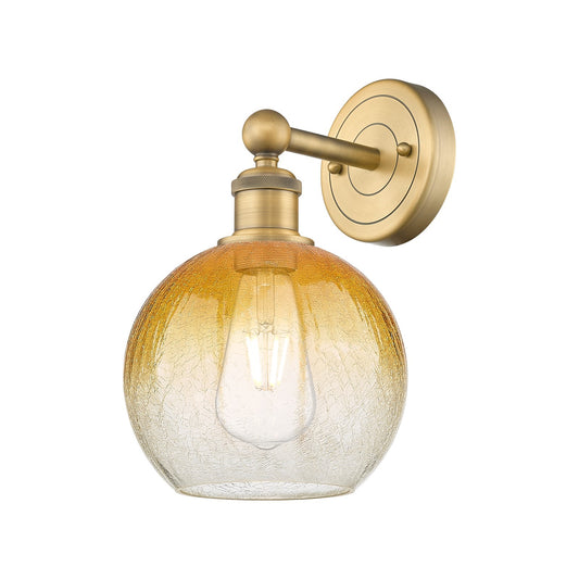 Innovations Brookhaven Globe 8in 1-Light Wall Sconce | Industrial Brushed Brass and Amber Glass | Bathroom & Hallway Accent | Model 616-1W-BB-G483-8AM