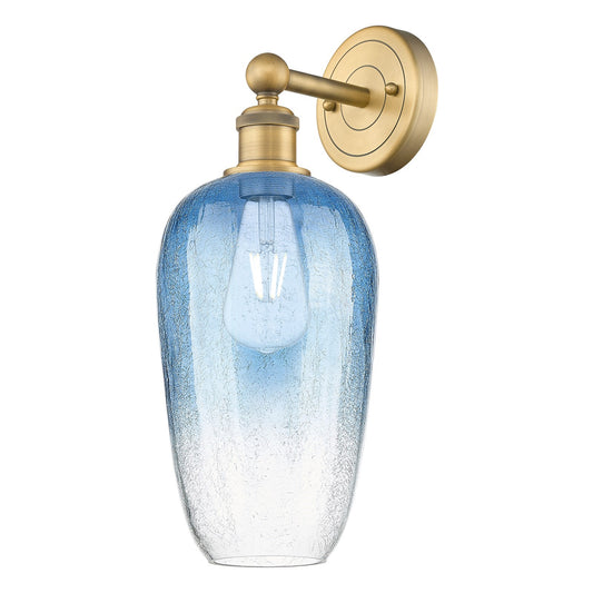 Innovations Brookhaven Flute 7in 1-Light Wall Sconce | Industrial Brushed Brass and Sapphire Blue Glass | Bathroom & Hallway | Model 616-1W-BB-G484-7SB