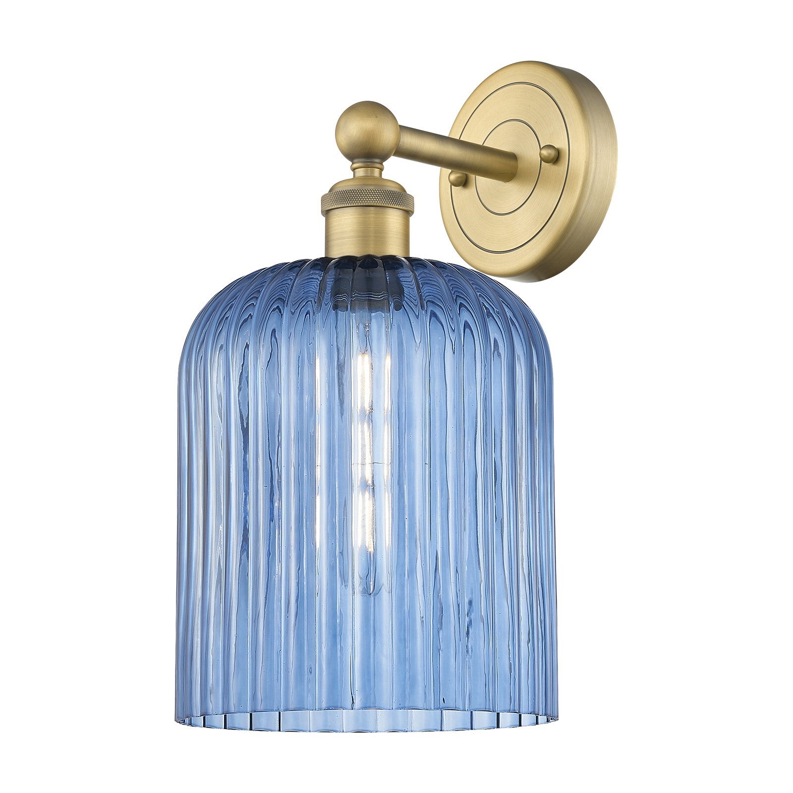 Innovations Bridal Veil 1-Light 5in Wall Sconce | Art Nouveau Brushed Brass and Princess Blue Ribbed Glass | Bathroom & Hallway | Model 616-1W-BB-G559-8BL