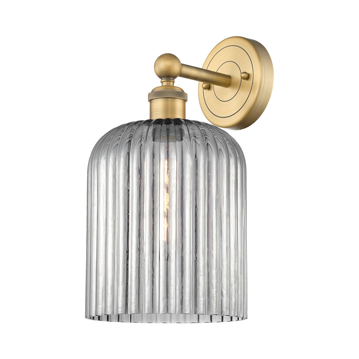 Innovations Bridal Veil 5in 1-Light Wall Sconce | Art Nouveau Brushed Brass and Light Smoke Ribbed Glass | Bathroom & Hallway | Model 616-1W-BB-G559-8SM