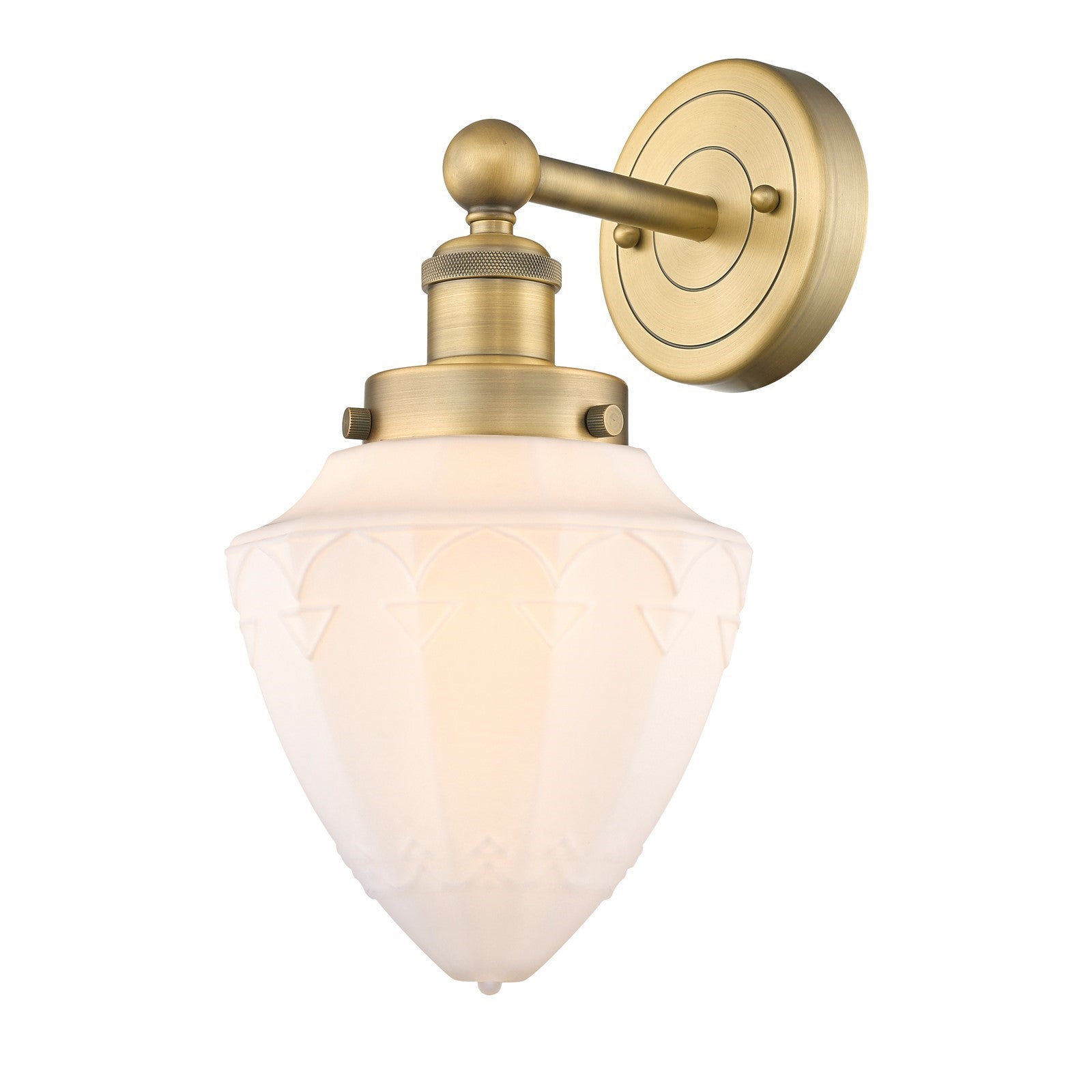 Innovations Bullet 7in 1-Light Wall Sconce | Industrial Brushed Brass and Matte White Frosted Glass | Bathroom & Hallway Accent | Model 616-1W-BB-G661-7