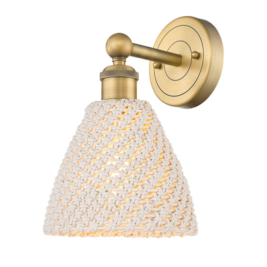 Innovations Bristol Natural 1-Light Wall Sconce | Industrial Brushed Brass and Natural Fiber Dome Shade | Living Room & | Model 616-1W-BB-NBD-75-NAT