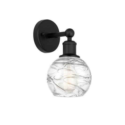 Innovations Athens Deco Swirl 6in 1-Light Wall Sconce | Industrial Matte Black Steel and Clear Deco Swirl Glass | Hallway & | Model 616-1W-BK-G1213-6CL