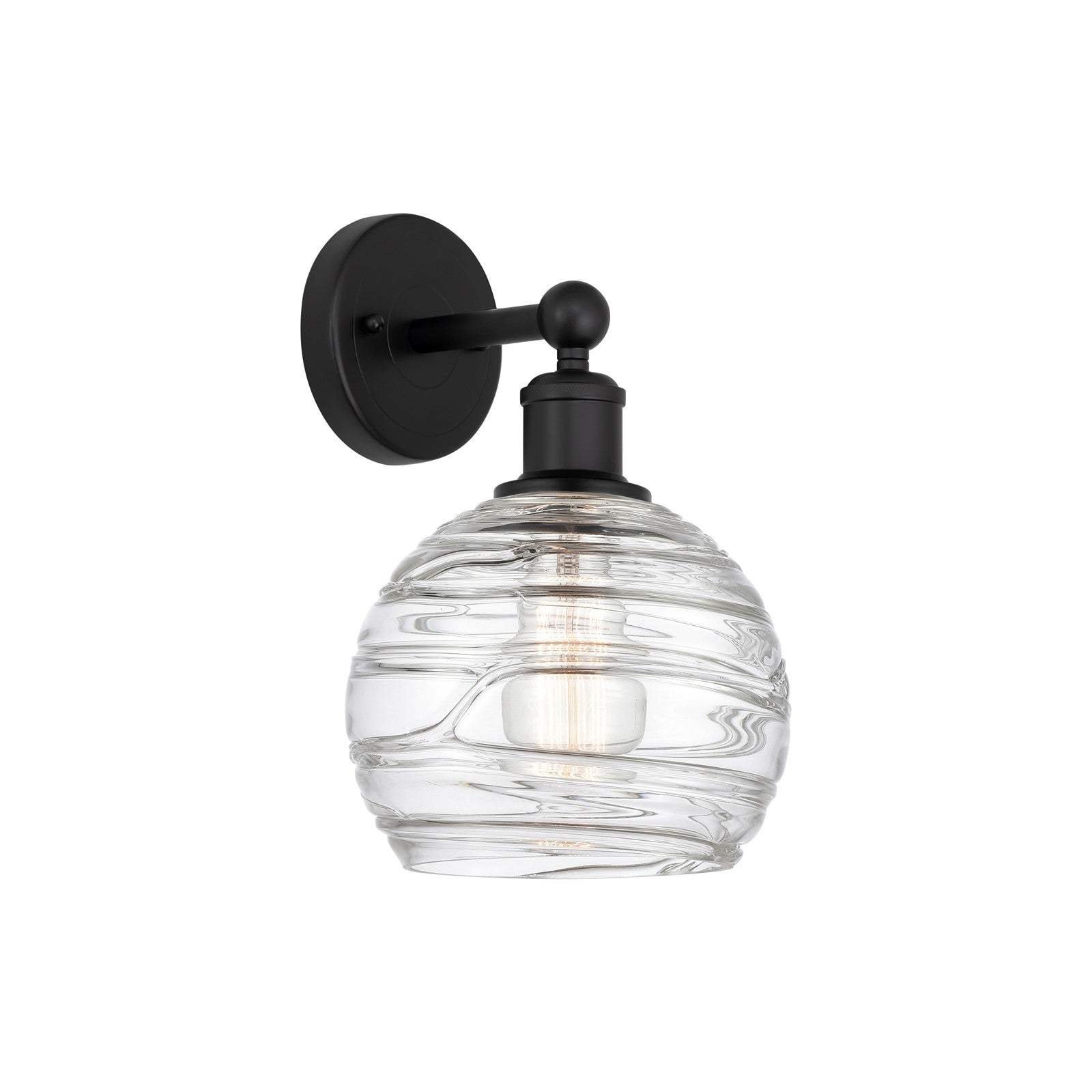 Innovations Athens Deco Swirl 8in 1-Light Wall Sconce | Industrial Matte Black Steel and Clear Deco Swirl Glass | Bedroom & | Model 616-1W-BK-G1213-8CL