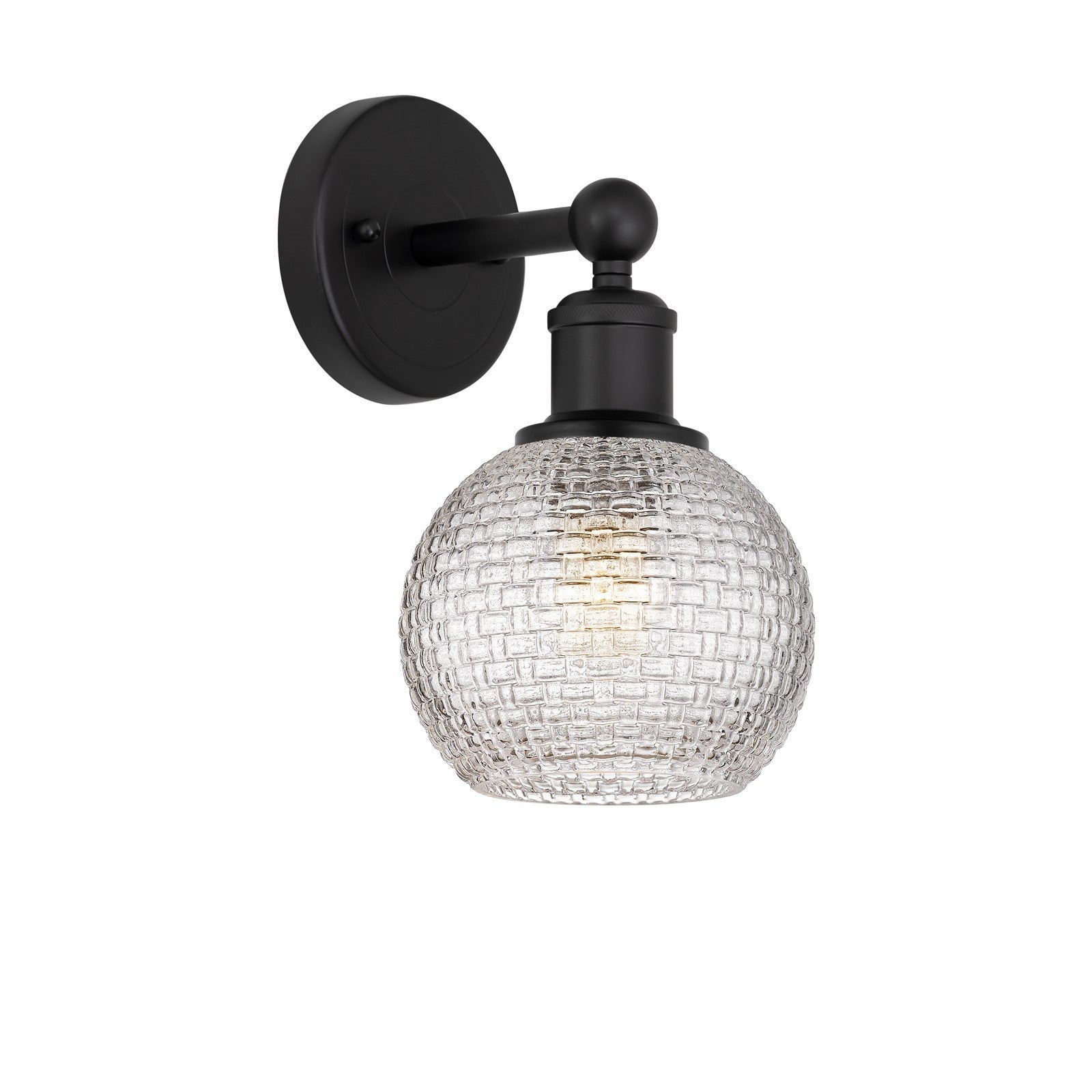 Innovations Athens 6in 1-Light Wall Sconce | Modern Farmhouse Matte Black Steel and Clear Basket Weave Glass | Hallway & | Model 616-1W-BK-G122C-6CL