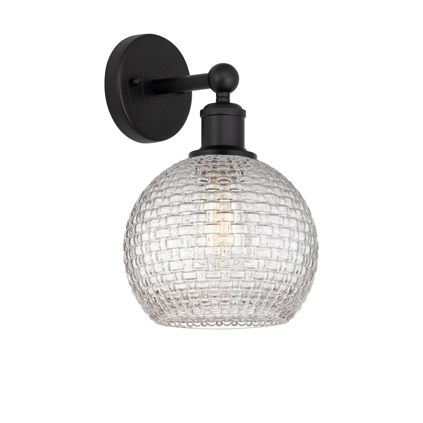 Innovations Athens 8in 1-Light Wall Sconce | Modern Farmhouse Matte Black Steel and Clear Basket Weave Glass | Living Room & | Model 616-1W-BK-G122C-8CL