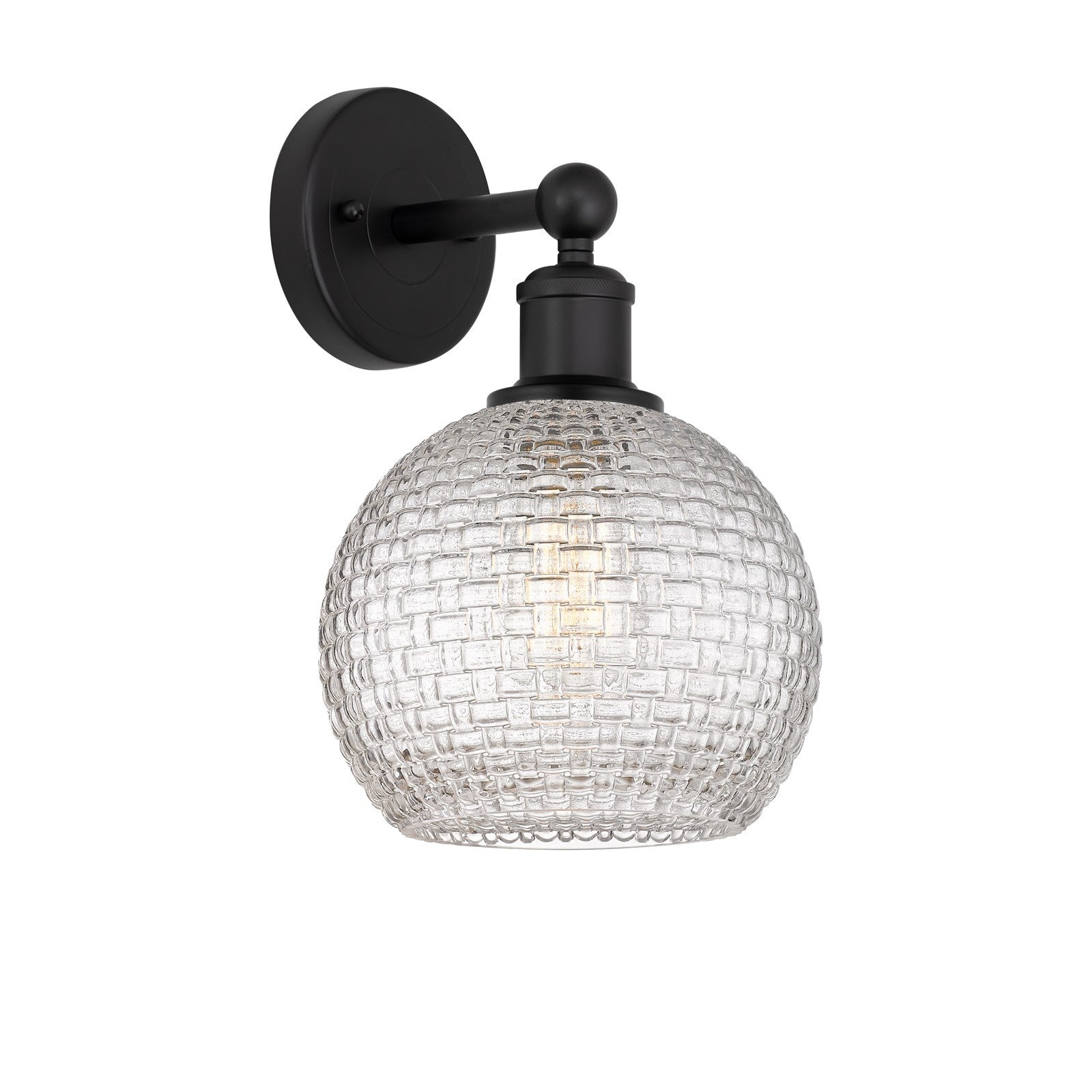Innovations Athens 8in 1-Light Wall Sconce | Modern Farmhouse Matte Black Steel and Clear Basket Weave Glass | Living Room & | Model 616-1W-BK-G122C-8CL