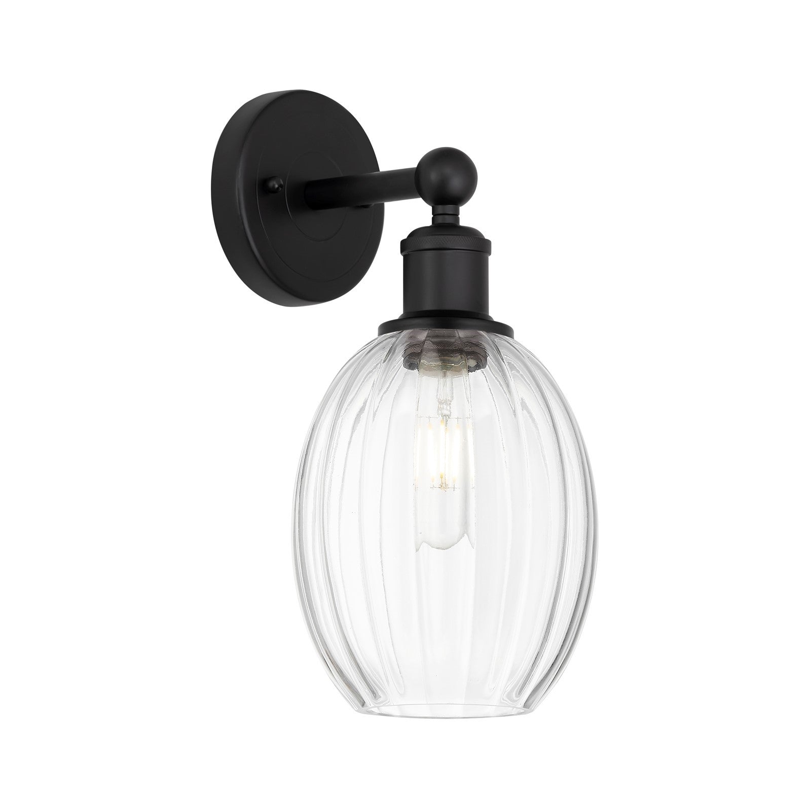 Innovations Preston Bulb 6.25in 1-Light Wall Sconce | Industrial Matte Black Steel and Cast Brass Clear Glass | Living Room & | Model 616-1W-BK-G459-6CL