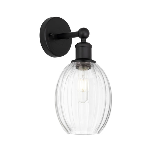 Innovations Preston Bulb 6.25in 1-Light Wall Sconce | Industrial Matte Black Steel and Cast Brass Clear Glass | Living Room & | Model 616-1W-BK-G459-6CL