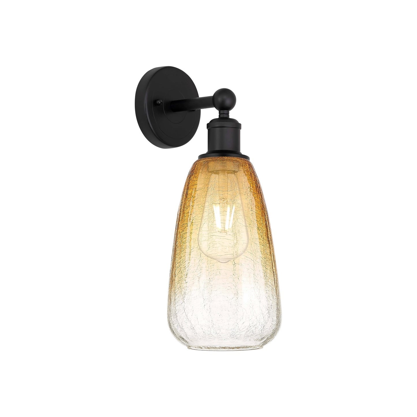 Innovations Brookhaven Almond 6in 1-Light Wall Sconce | Industrial Matte Black Steel and Amber Glass | Bathroom & Hallway | Model 616-1W-BK-G480-6AM