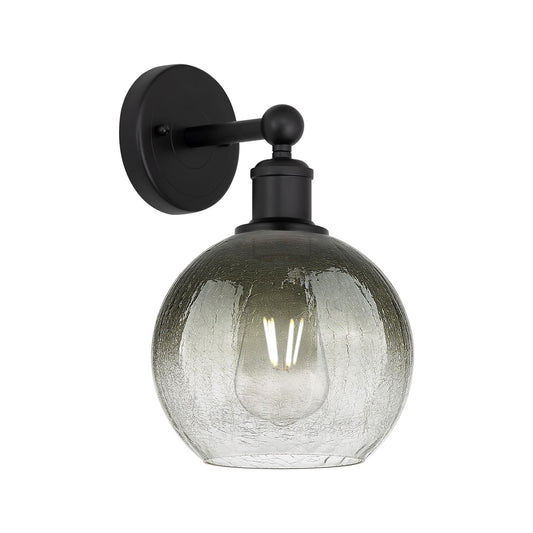Innovations Brookhaven Globe 8in 1-Light Wall Sconce | Industrial Matte Black Steel and Slate Glass | Damp-Rated Bathroom & | Model 616-1W-BK-G483-8SL