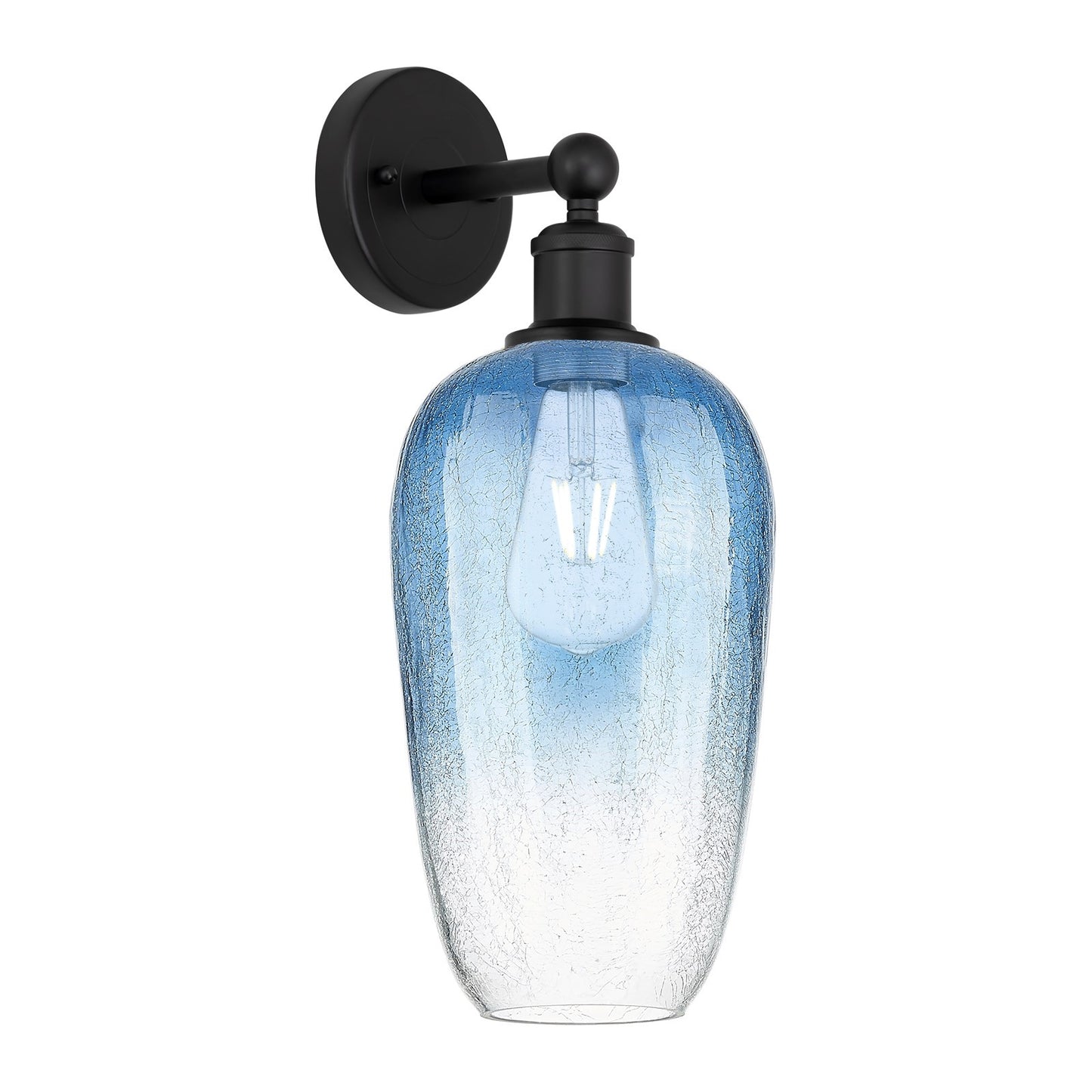 Innovations Brookhaven Flute 7in 1-Light Wall Sconce | Industrial Matte Black Steel and Sapphire Blue Glass | Entryway & | Model 616-1W-BK-G484-7SB