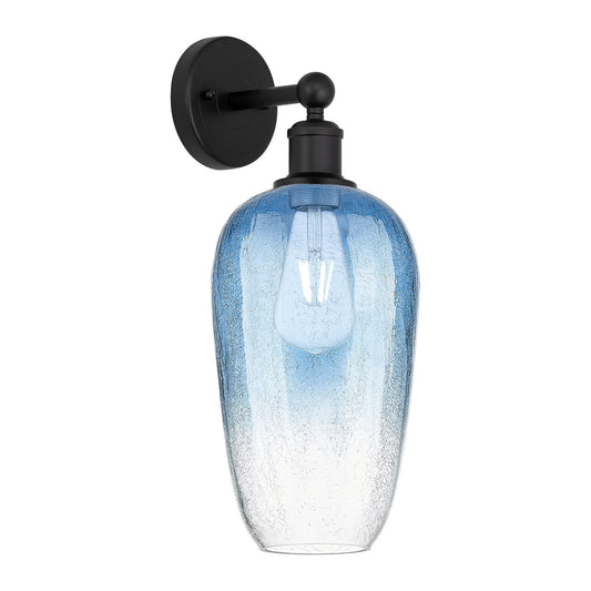 Innovations Brookhaven Flute 7in 1-Light Wall Sconce | Industrial Matte Black Steel and Sapphire Blue Glass | Entryway & | Model 616-1W-BK-G484-7SB