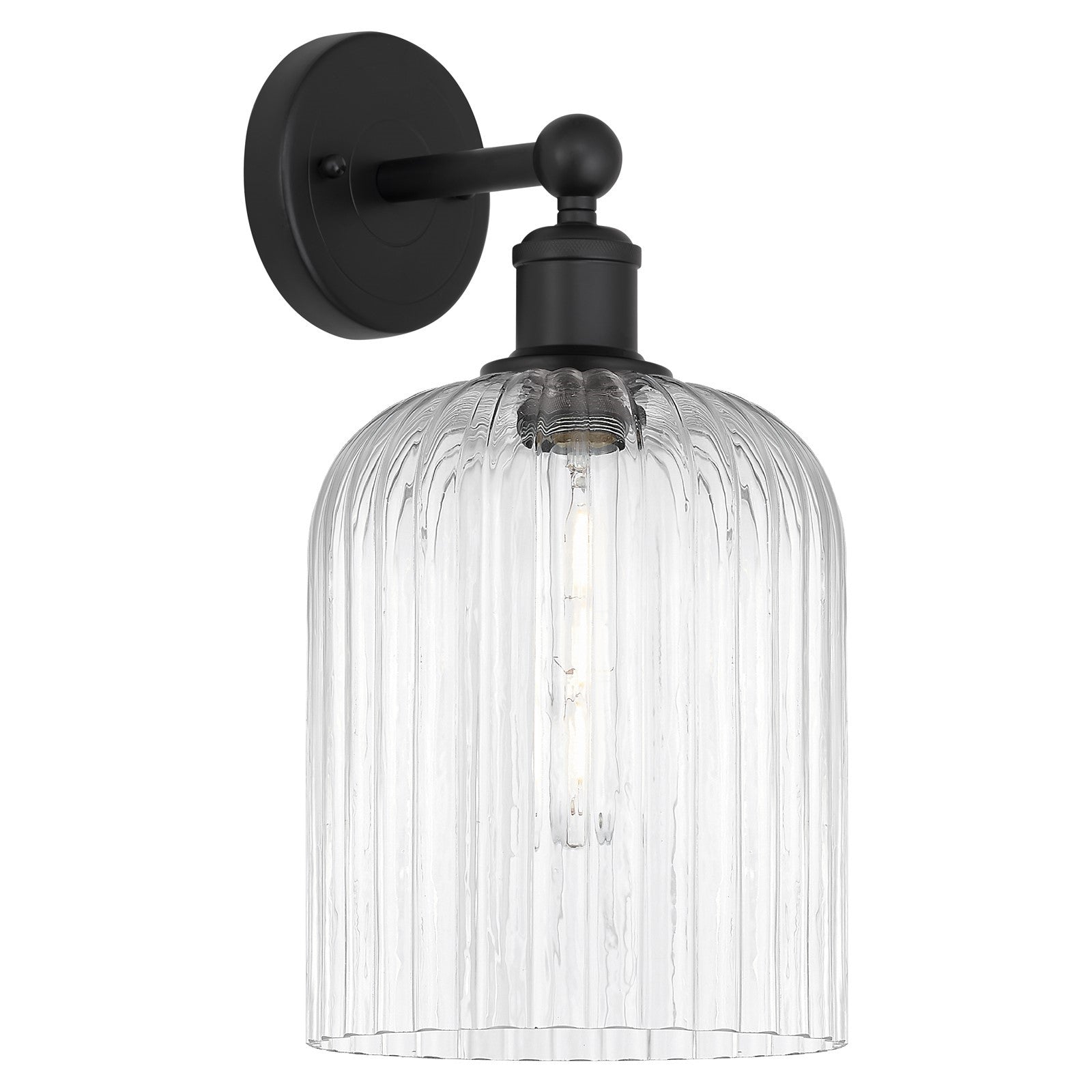 Innovations Bridal Veil 5in 1-Light Wall Sconce | Art Nouveau Industrial Matte Black Steel and Clear Ribbed Glass | Bathroom & | Model 616-1W-BK-G559-8CL