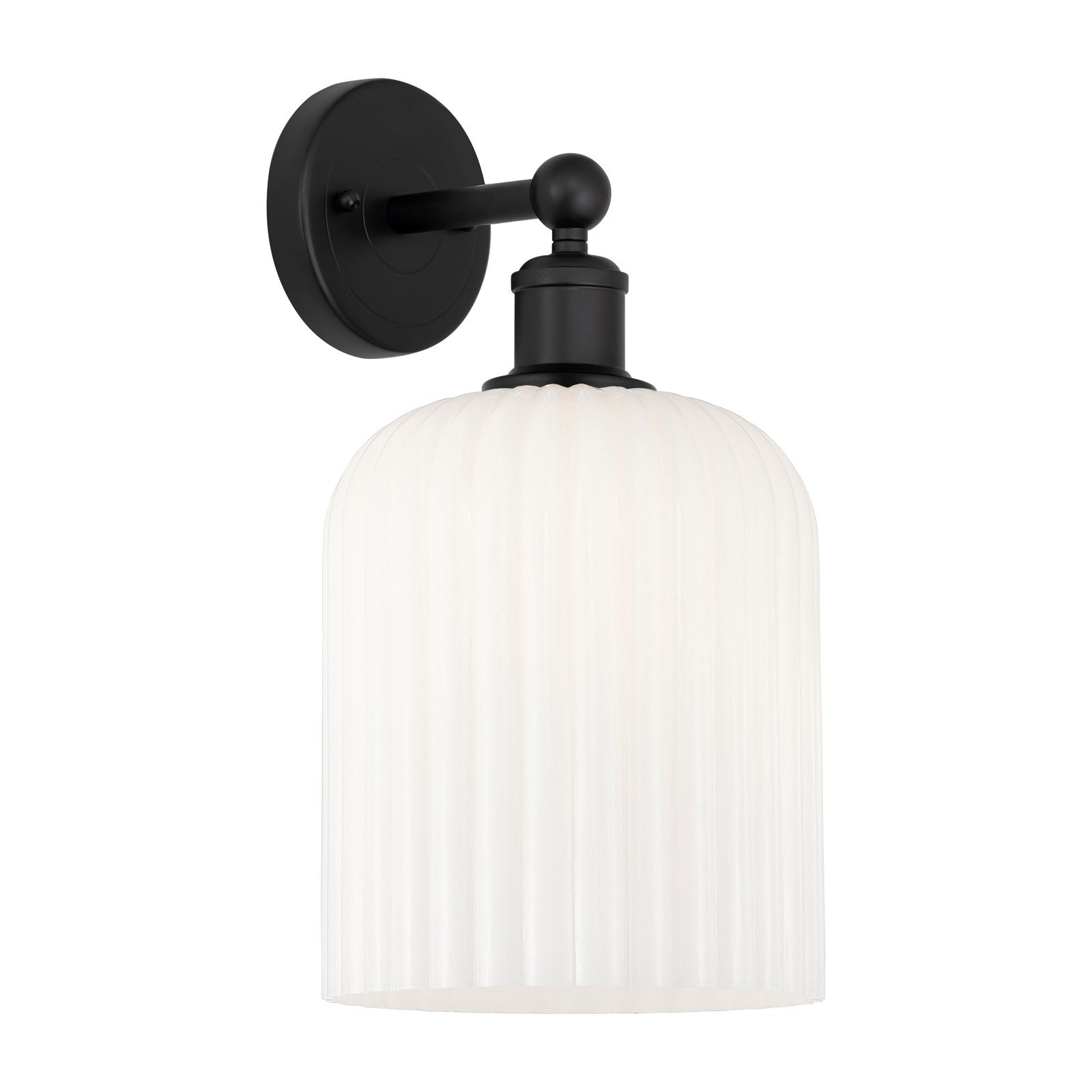 Innovations Bridal Veil 5in 1-Light Wall Sconce | Industrial Matte Black Steel and Gloss White Ribbed Glass | Bathroom & | Model 616-1W-BK-G559-8GWH