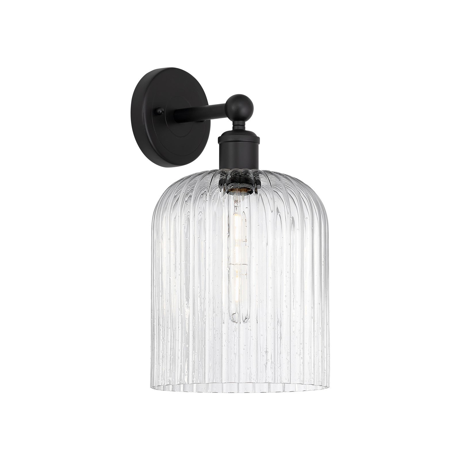 Innovations Bridal Veil 5in 1-Light Wall Sconce | Industrial Matte Black Steel and Seedy Ribbed Glass | Bathroom & Hallway | Model 616-1W-BK-G559-8SDY