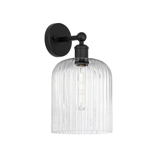 Innovations Bridal Veil 5in 1-Light Wall Sconce | Industrial Matte Black Steel and Seedy Ribbed Glass | Bathroom & Hallway | Model 616-1W-BK-G559-8SDY