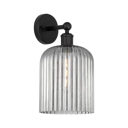 Innovations Bridal Veil 5in 1-Light Wall Sconce | Art Nouveau Industrial Matte Black Steel and Light Smoke Ribbed Glass | Model 616-1W-BK-G559-8SM