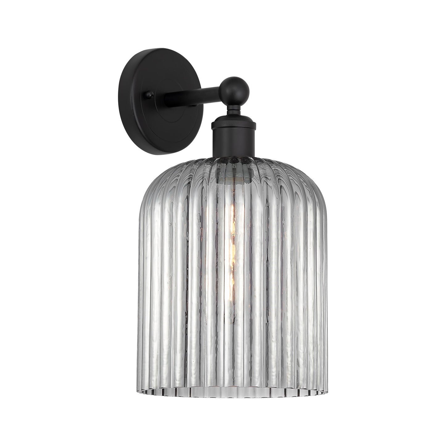 Innovations Bridal Veil 5in 1-Light Wall Sconce | Art Nouveau Industrial Matte Black Steel and Light Smoke Ribbed Glass | Model 616-1W-BK-G559-8SM