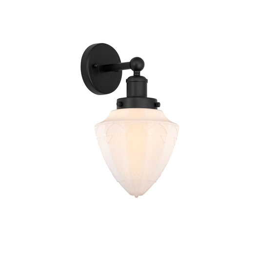 Innovations Bullet 7in 1-Light Wall Sconce | Industrial Matte Black Steel and Matte White Frosted Glass | Bathroom & Hallway | Model 616-1W-BK-G661-7