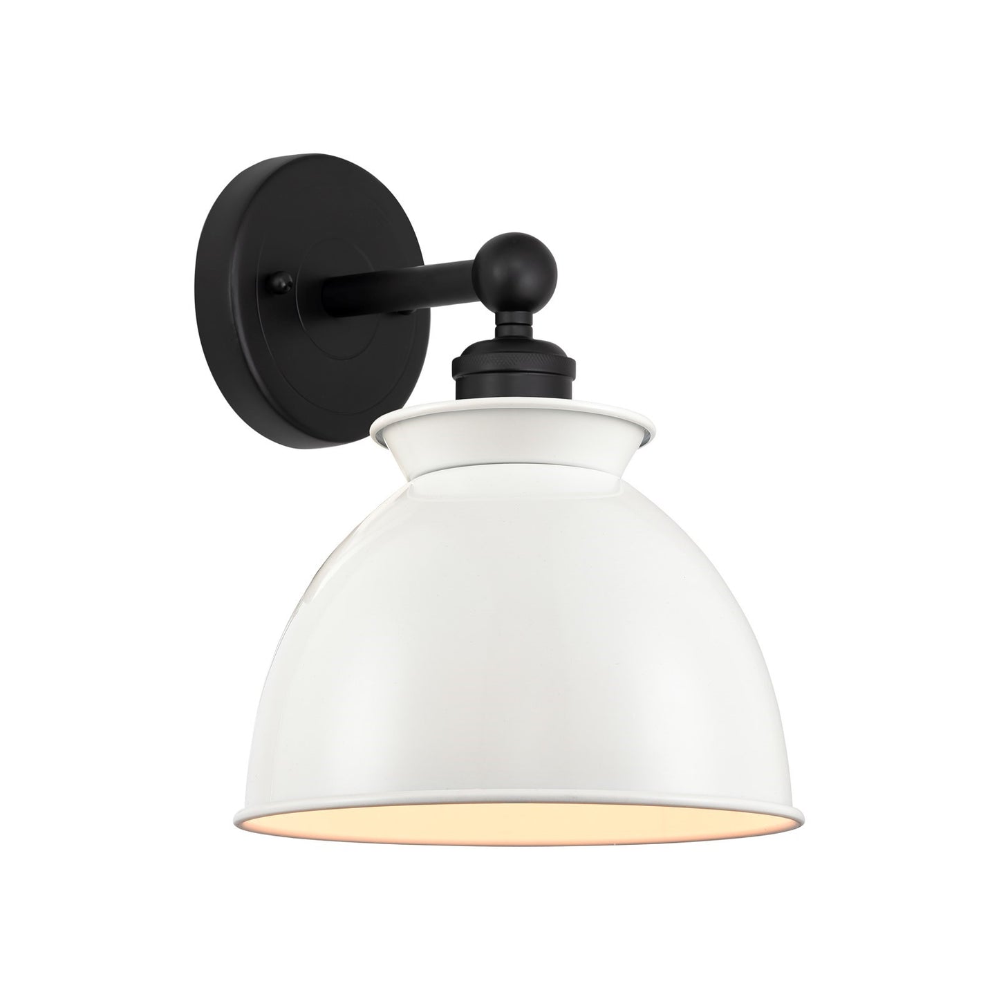 Innovations Adirondack 8.25in 1-Light Wall Sconce | Industrial Farmhouse Matte Black Steel and Glossy White Metal Shade | Hallway | Model 616-1W-BK-M14-W
