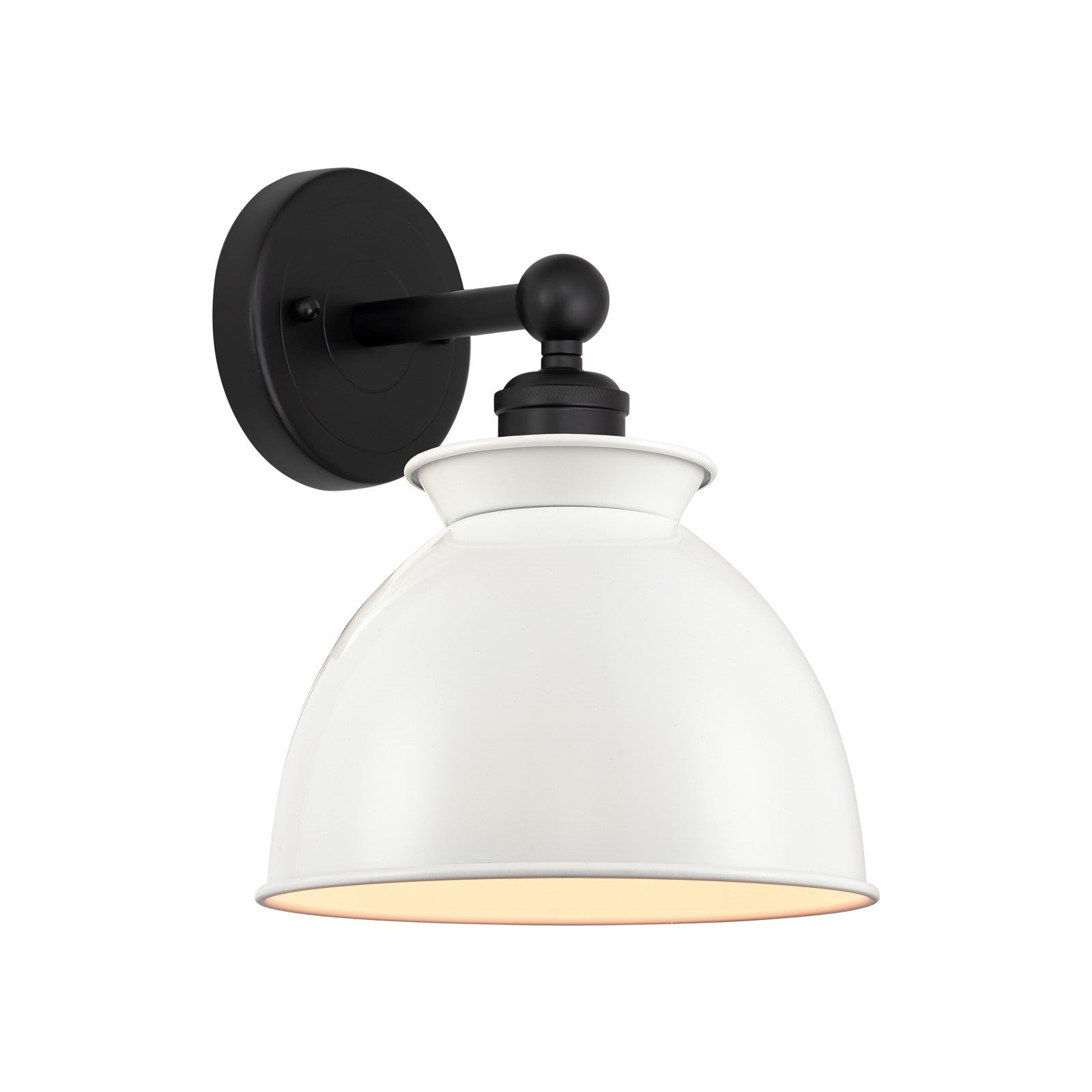 Innovations Adirondack 8.25in 1-Light Wall Sconce | Industrial Farmhouse Matte Black Steel and Glossy White Metal Shade | Hallway | Model 616-1W-BK-M14-W