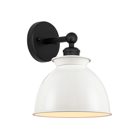 Innovations Adirondack 8.25in 1-Light Wall Sconce | Industrial Farmhouse Matte Black Steel and Glossy White Metal Shade | Hallway | Model 616-1W-BK-M14-W