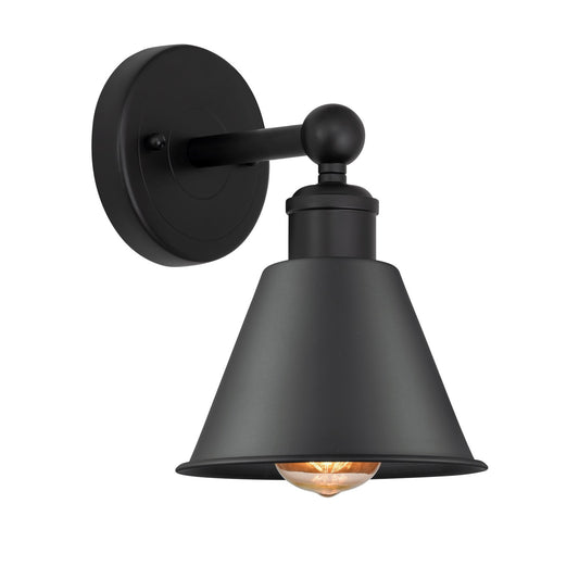 Innovations Smithfield 1-Light 6.5in Wall Sconce | Industrial Farmhouse Matte Black Steel and Metal Shade | Bathroom & Hallway | Model 616-1W-BK-M8-BK