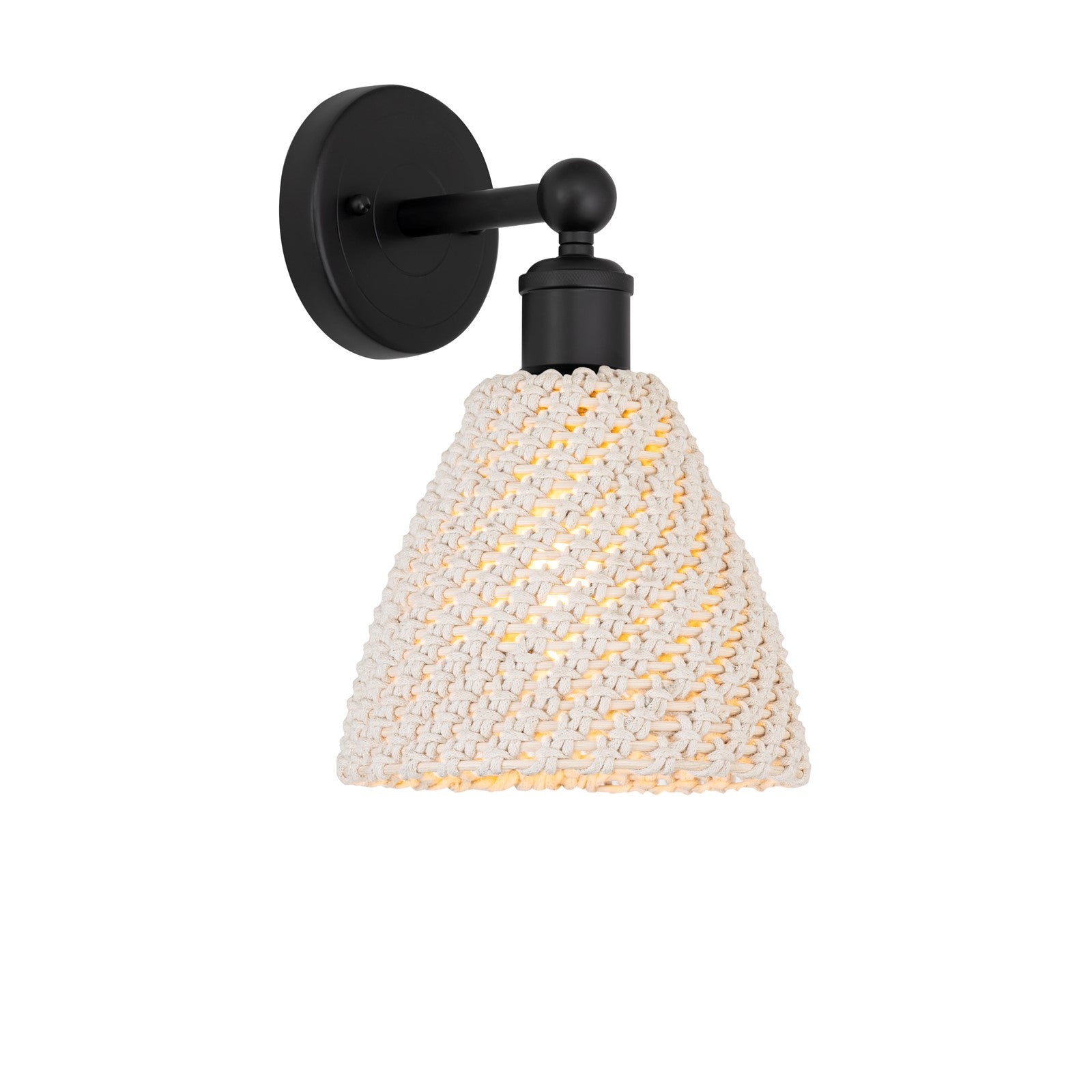 Innovations Bristol Natural 8in 1-Light Wall Sconce | Industrial Matte Black Steel and Natural Fiber Dome Shade | Hallway & | Model 616-1W-BK-NBD-75-NAT