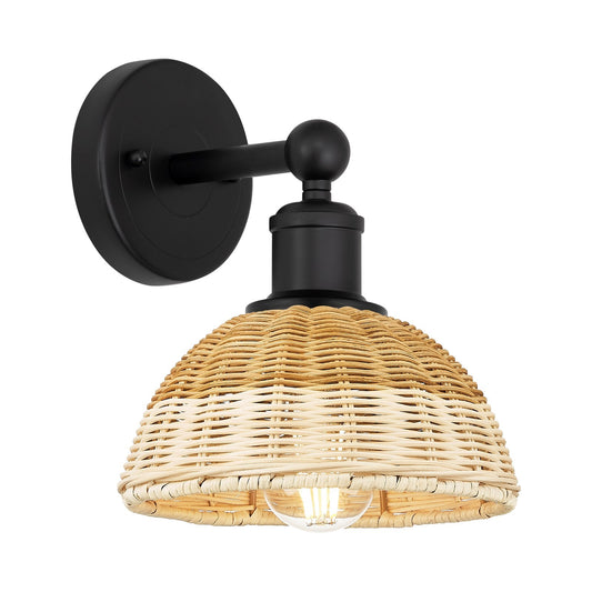 Innovations Lighting Bristol Natural II 1-Light Wall Sconce | Industrial Matte Black Steel and Natural Fiber Dome Shade | Model 616-1W-BK-NBD2-75-NAT