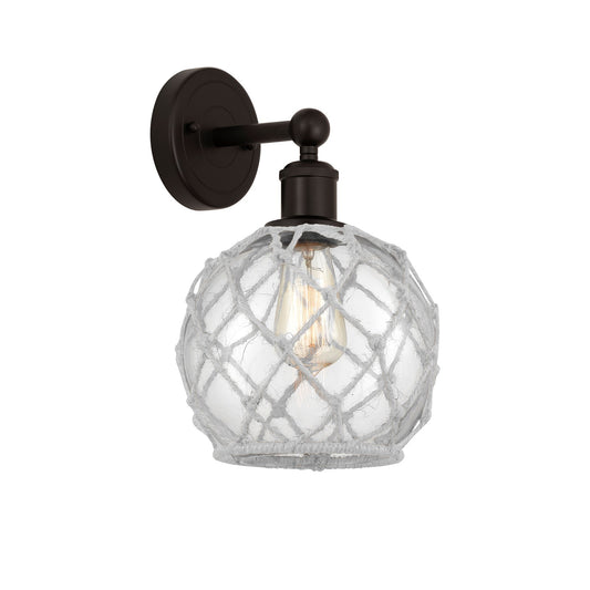 Innovations Farmhouse Rope 8in 1-Light Wall Sconce | Industrial Oil Rubbed Bronze Steel and Clear Glass with White Rope Shade | Model 616-1W-OB-G122-8RW