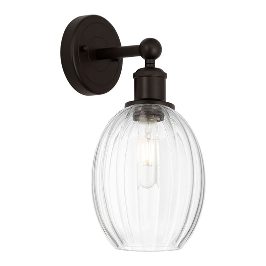 Innovations Preston Bulb 6.25in 1-Light Wall Sconce | Industrial Oil Rubbed Bronze Steel and Clear Glass | Bathroom & Hallway | Model 616-1W-OB-G459-6CL
