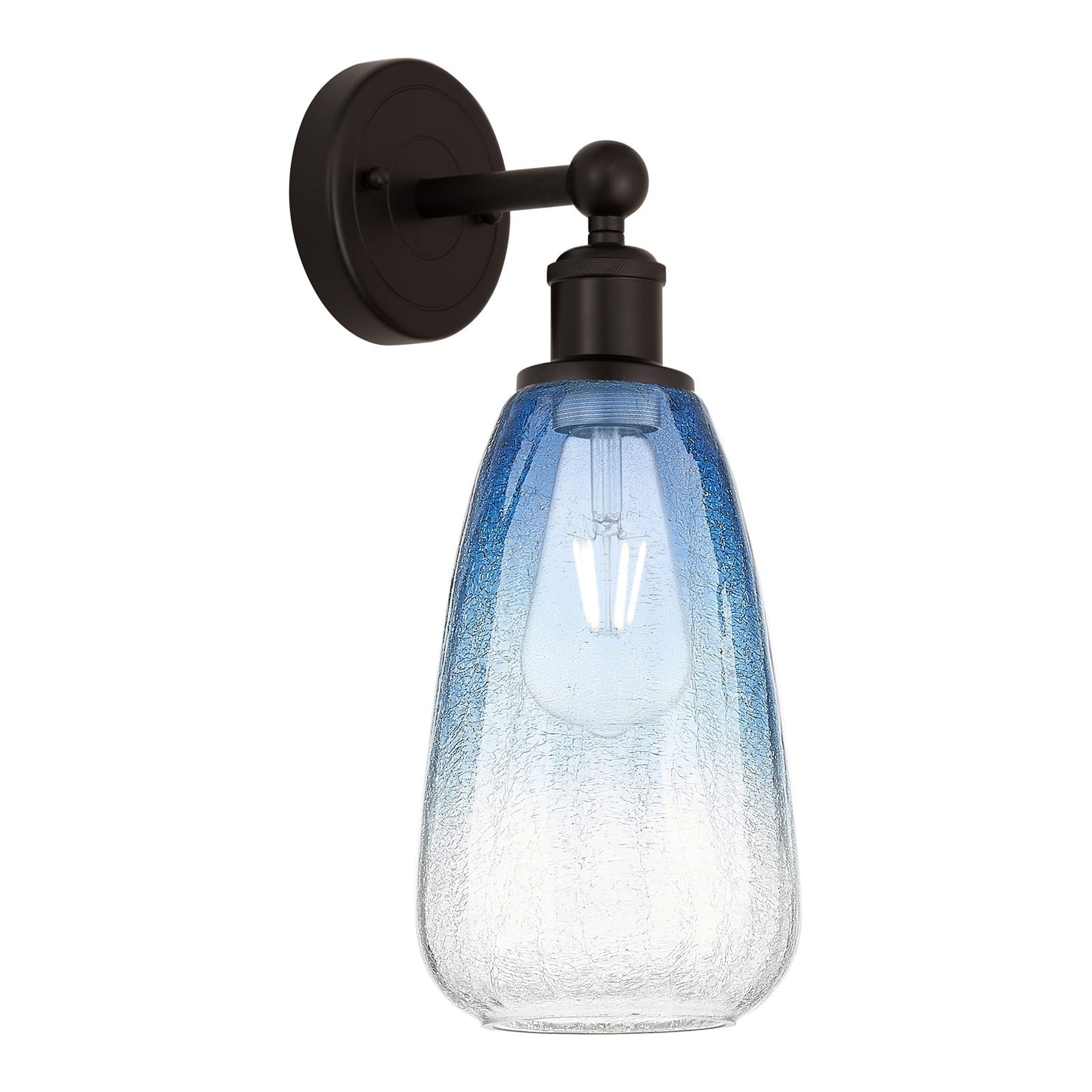 Innovations Brookhaven Almond 6in 1-Light Wall Sconce | Industrial Oil Rubbed Bronze Steel and Sapphire Blue Glass | Bathroom & | Model 616-1W-OB-G480-6SB